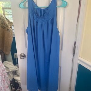 Vintage Blue Sleeveless Dress with Floral Detail